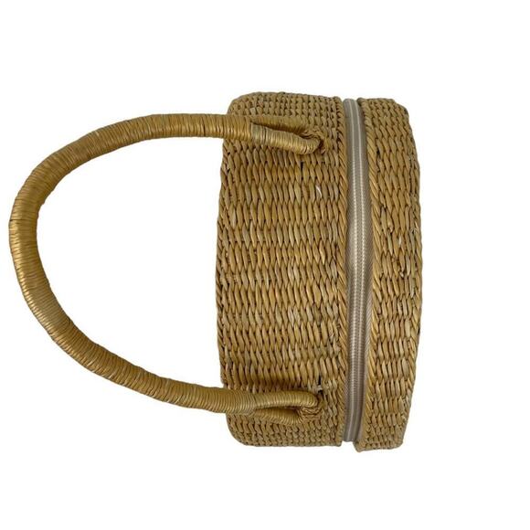 Romar Corp 90's Coastal Round Woven Rattan Clutch Purse Straw Handbag Neutral - Picture 5 of 16